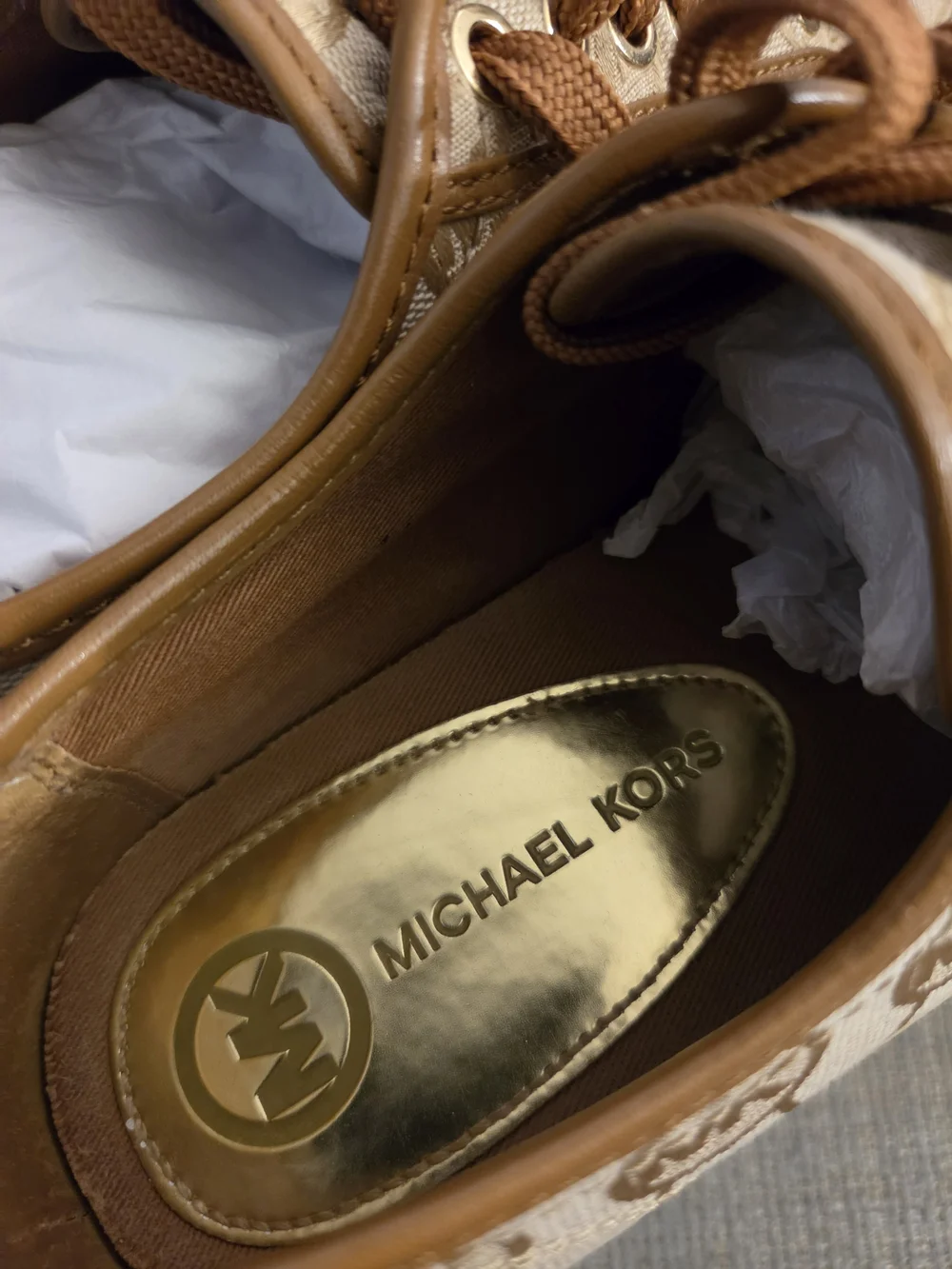Michael Kors Women's Beige Logo Lace-Up Sneakers